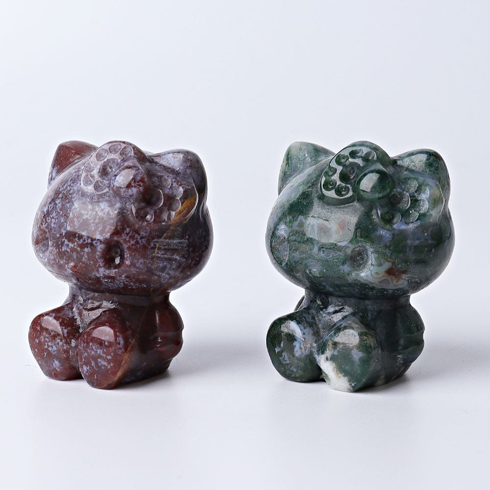 1.9" Moss Agate Hello Kitty Crystal Carvings Wholesale Crystals USA