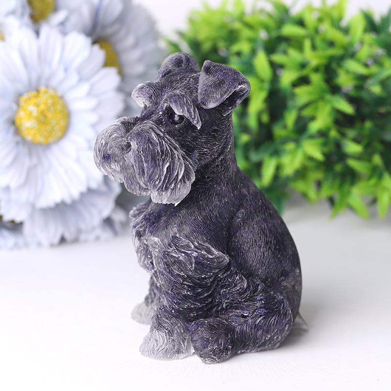 4.2" Crystal Chips Resin Schnauzer Carving for Decoration Wholesale Crystals USA