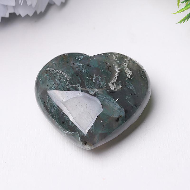 2" Moss Agate Heart Crystal Carvings Wholesale Crystals USA
