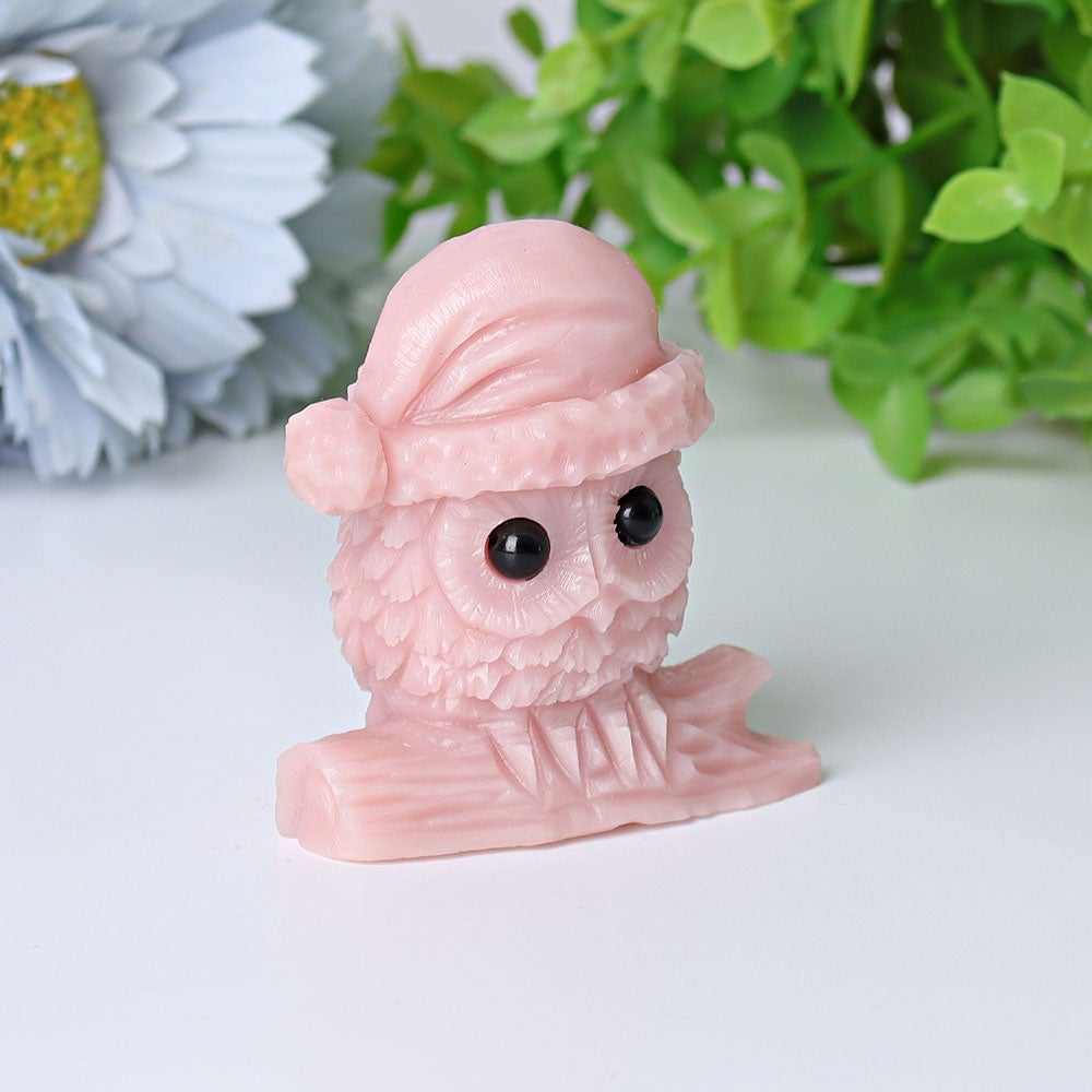 2.1" Pink Opal Owl Crystal Carvings for Christmas Wholesale Crystals USA