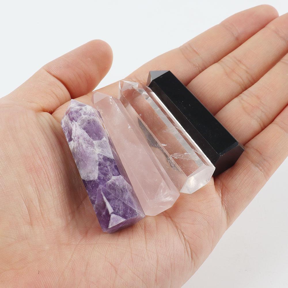 4pcs Amethyst Rose Quartz Rock Quartz Black Obsidian Natural Crystal Points Wands for Healing Wholesale Crystals USA