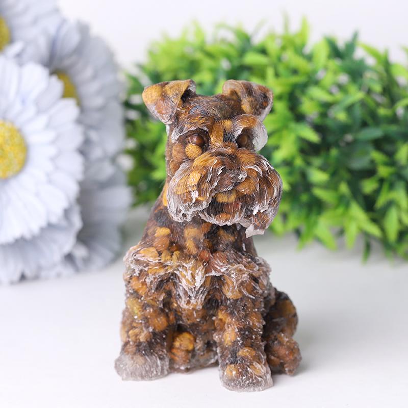4.2" Crystal Chips Resin Schnauzer Carving for Decoration Wholesale Crystals USA