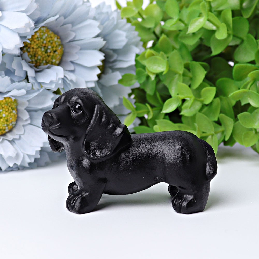 2.7" Black Obsidian Dog Crystal Carving Wholesale Crystals USA