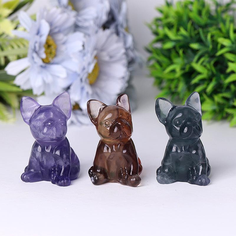 2.5" Wholesale High Quality Fluorite French Bulldog Carving Crystal Dog For Home Decor Wholesale Crystals USA