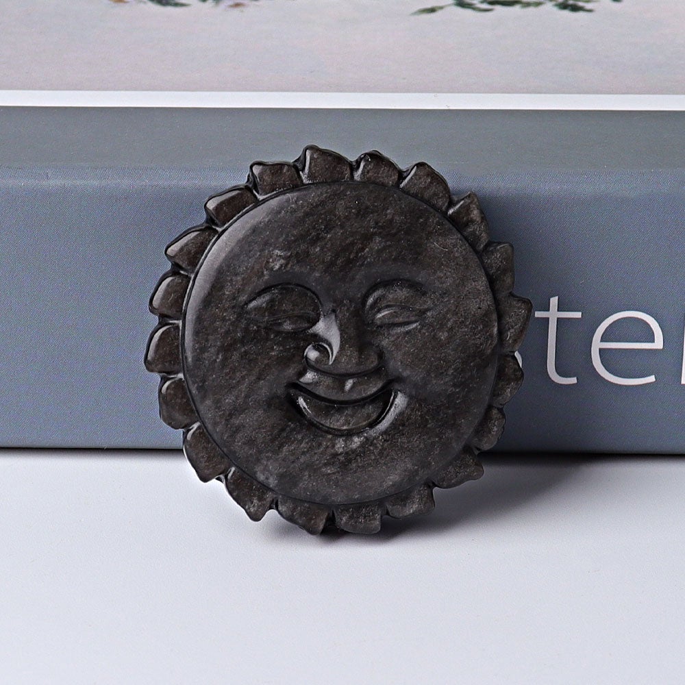 2" Silver Obsidian Sun Face Crystal Carving Wholesale Crystals USA