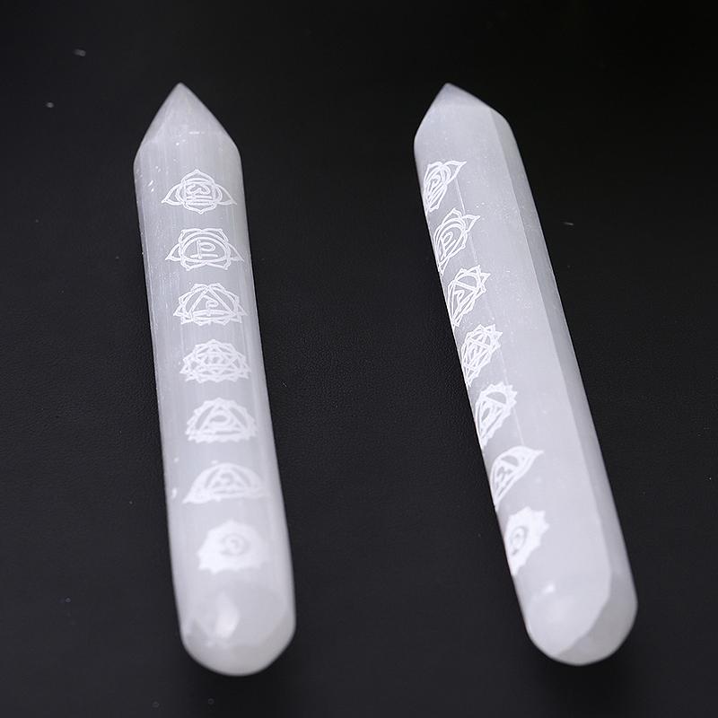 6" White Selenite Wand with Laser Engraved Chakra Pattern