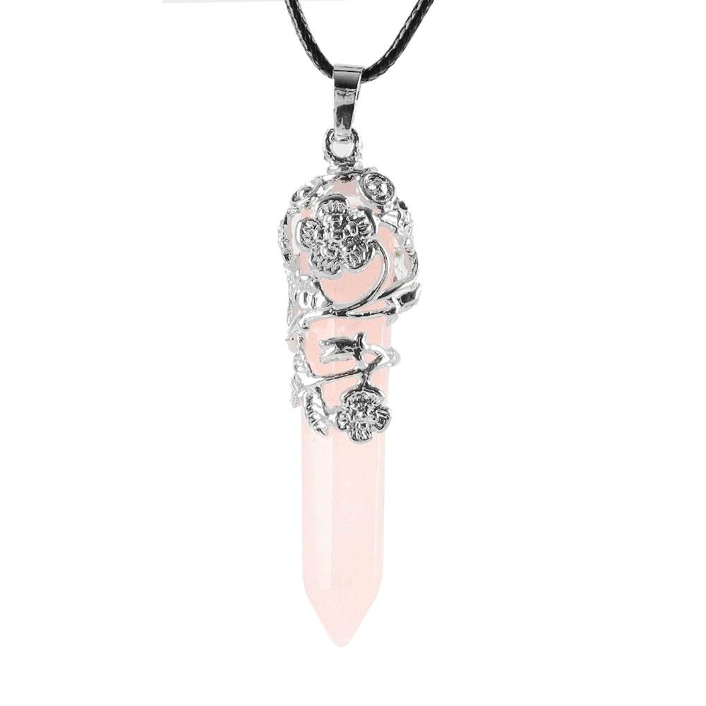Natural Healing Flower Wrapped Crystal Point Pendant Wholesale Crystals USA