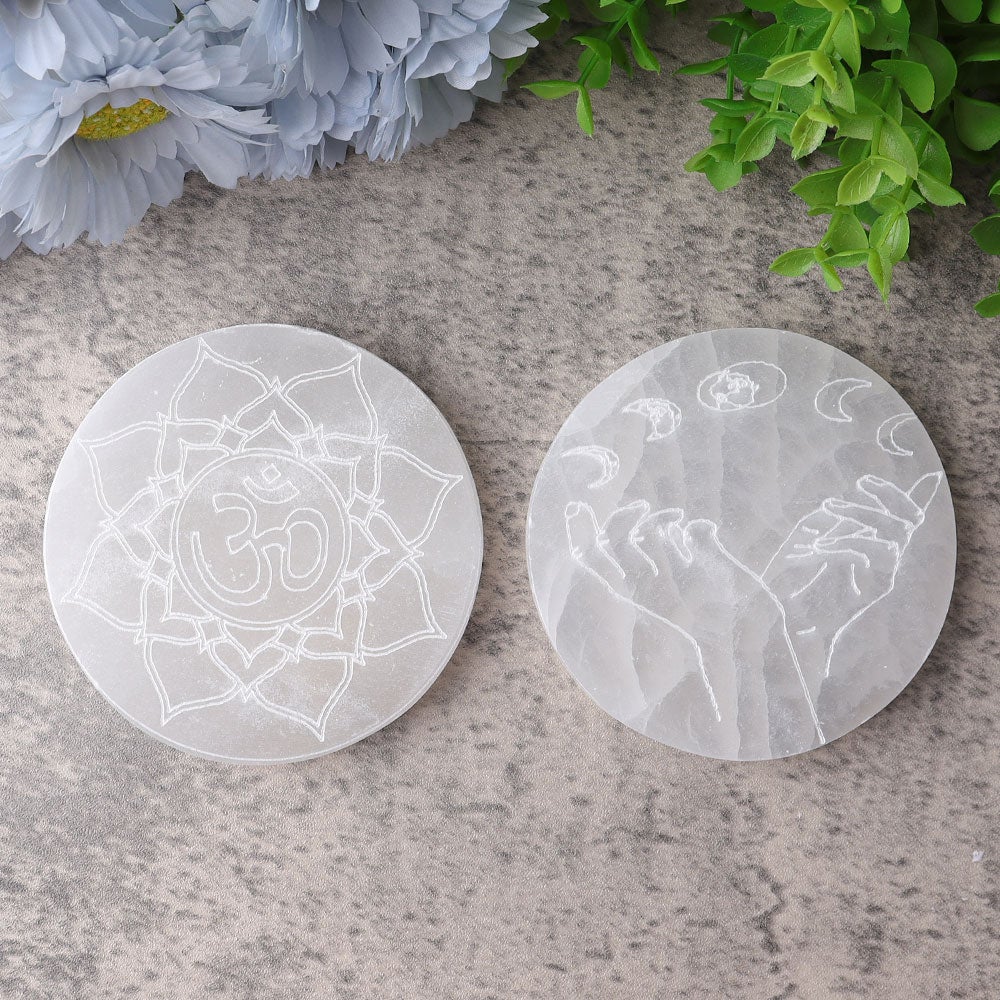 4" Selenite Coaster with Printing Wholesale Crystals USA