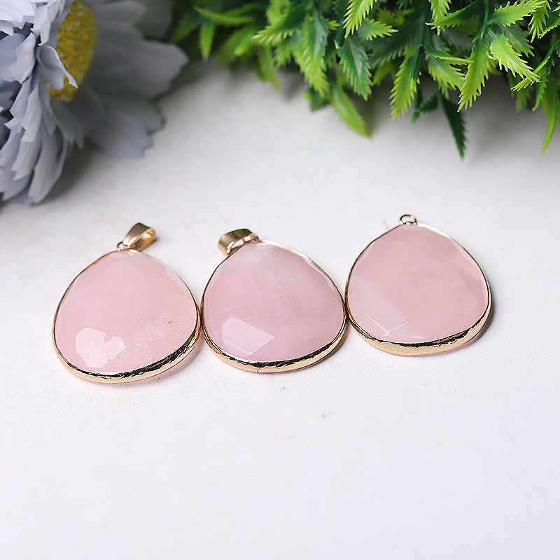 1.75" Rose Quartz Pendant with Golden Rim Wholesale Crystals USA