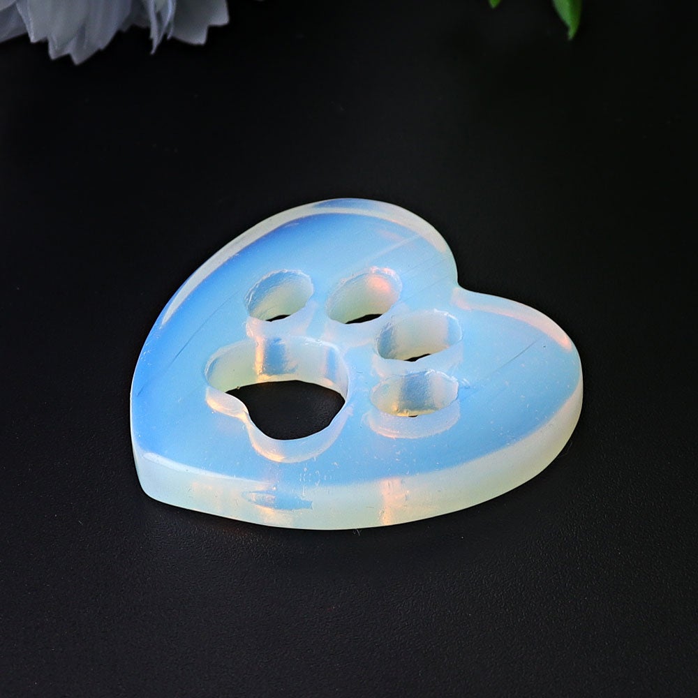 1.9" Opalite Heart with Cat Paw Crystal Carvings Wholesale Crystals USA