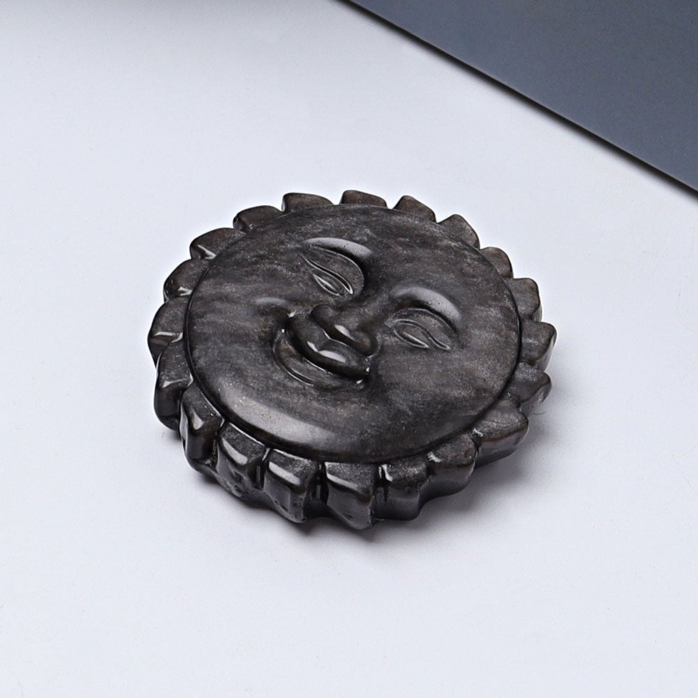 2" Silver Obsidian Sun Face Crystal Carving Wholesale Crystals USA