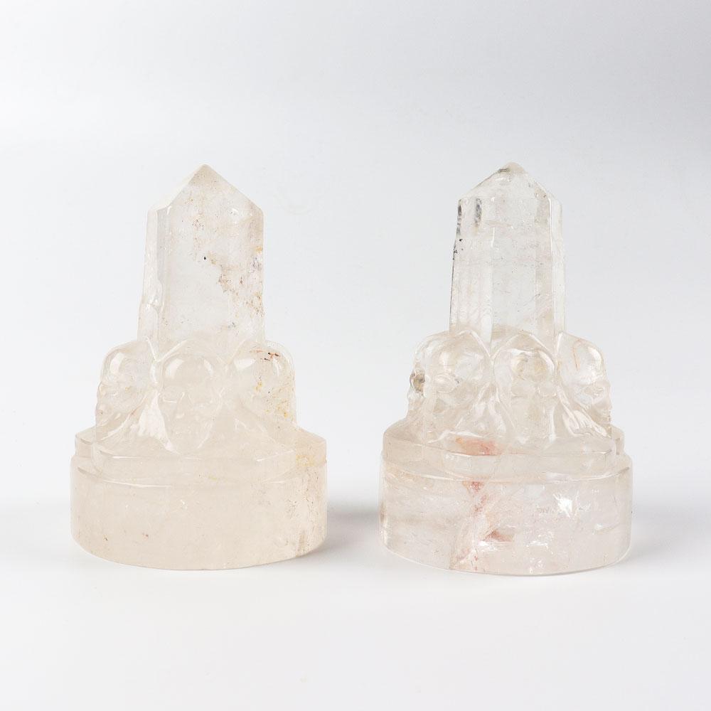 Clear Quartz Crystal Point with Carving Skull Decor Wholesale Crystals USA