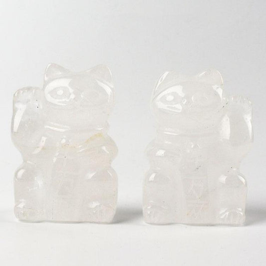 2" Clear Quartz Crystal Carving Lucky Cat Wholesale Crystals USA