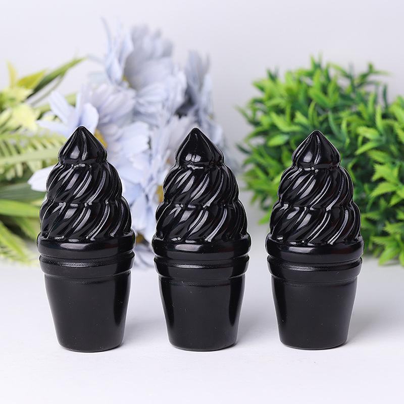 4" Black Obsidian Ice Cream Crystal Carvings Wholesale Crystals USA