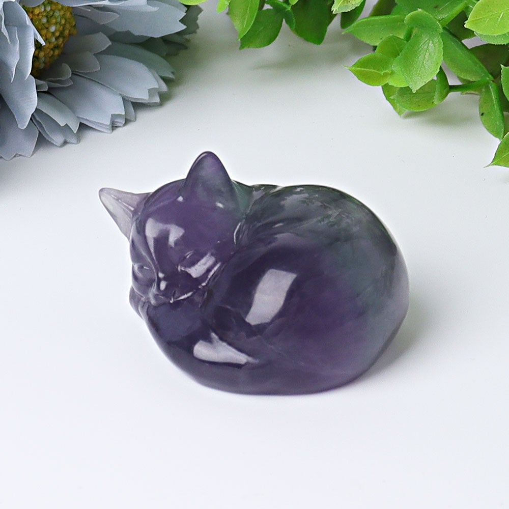 2" Fluorite Sleeping Cat Crystal Carvings Wholesale Crystals USA