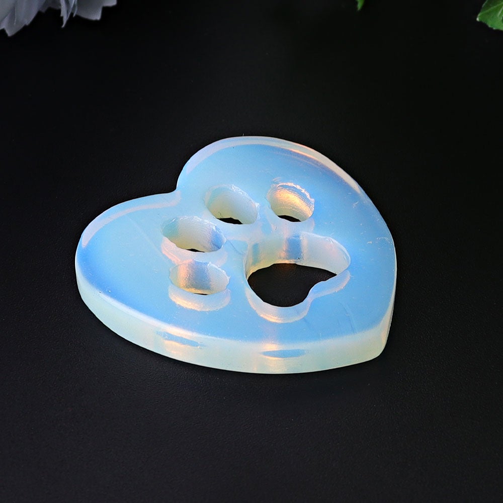 1.9" Opalite Heart with Cat Paw Crystal Carvings Wholesale Crystals USA
