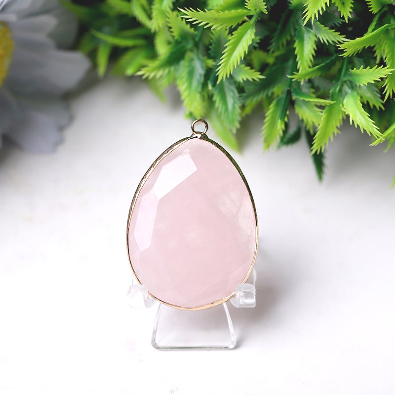 1.75" Rose Quartz Pendant with Golden Rim Wholesale Crystals USA
