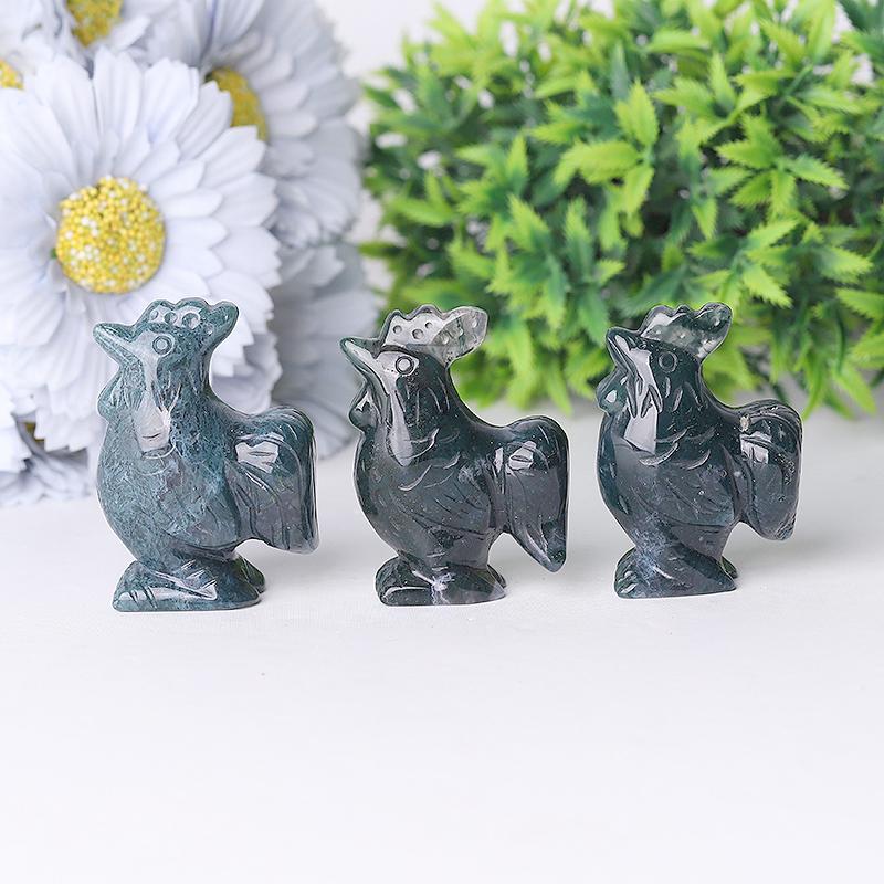 2" Moss Agate Rooster Crystal Carvings Wholesale Crystals USA