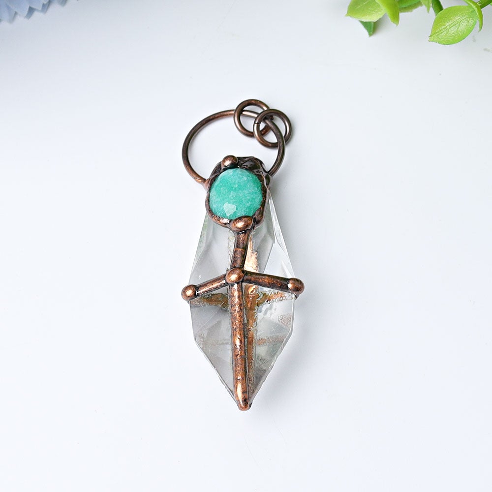 3" Clear Quartz with Amazonite Crystal Pendant Wholesale Crystals USA