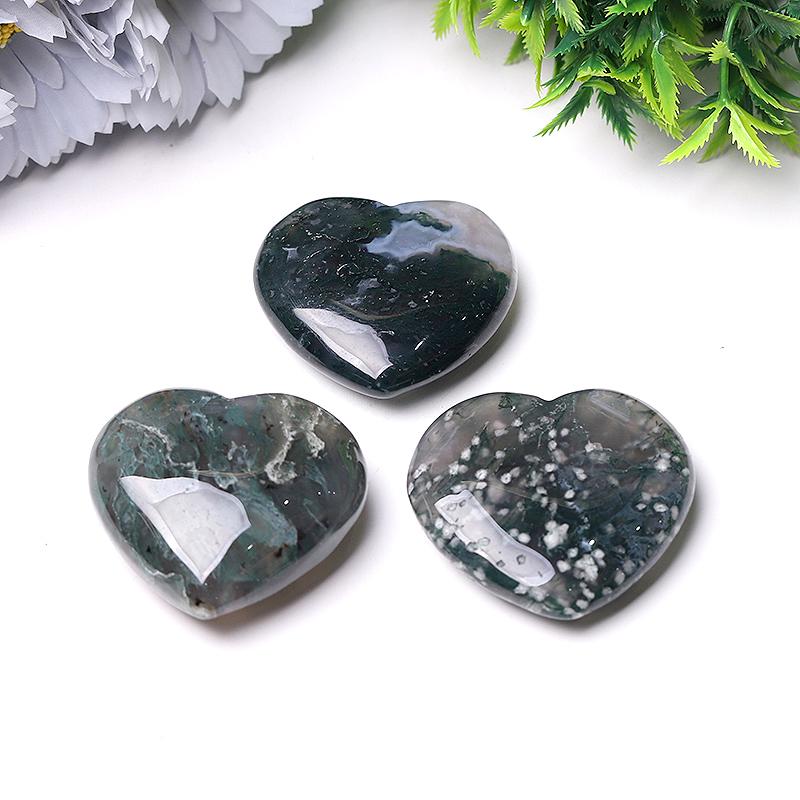 2" Moss Agate Heart Crystal Carvings Wholesale Crystals USA