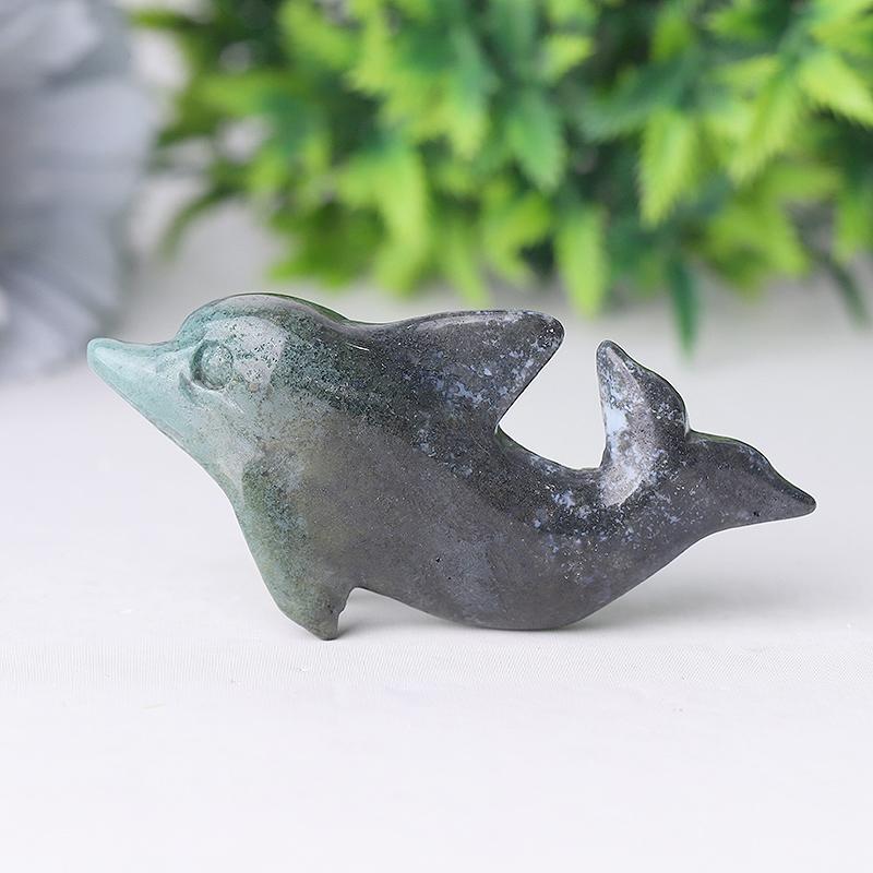 2.5" Moss Agate Dolphin Crystal Carvings Wholesale Crystals USA